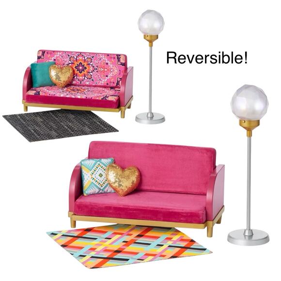 American Girl SOFA COUCH LAMP Community Center Doll Furniture Set Rug Pillow BOX - Picture 5 of 16